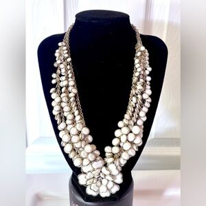 Vintage Natasha Floral Statement Necklace White Gold Tone Trim Rhinestone